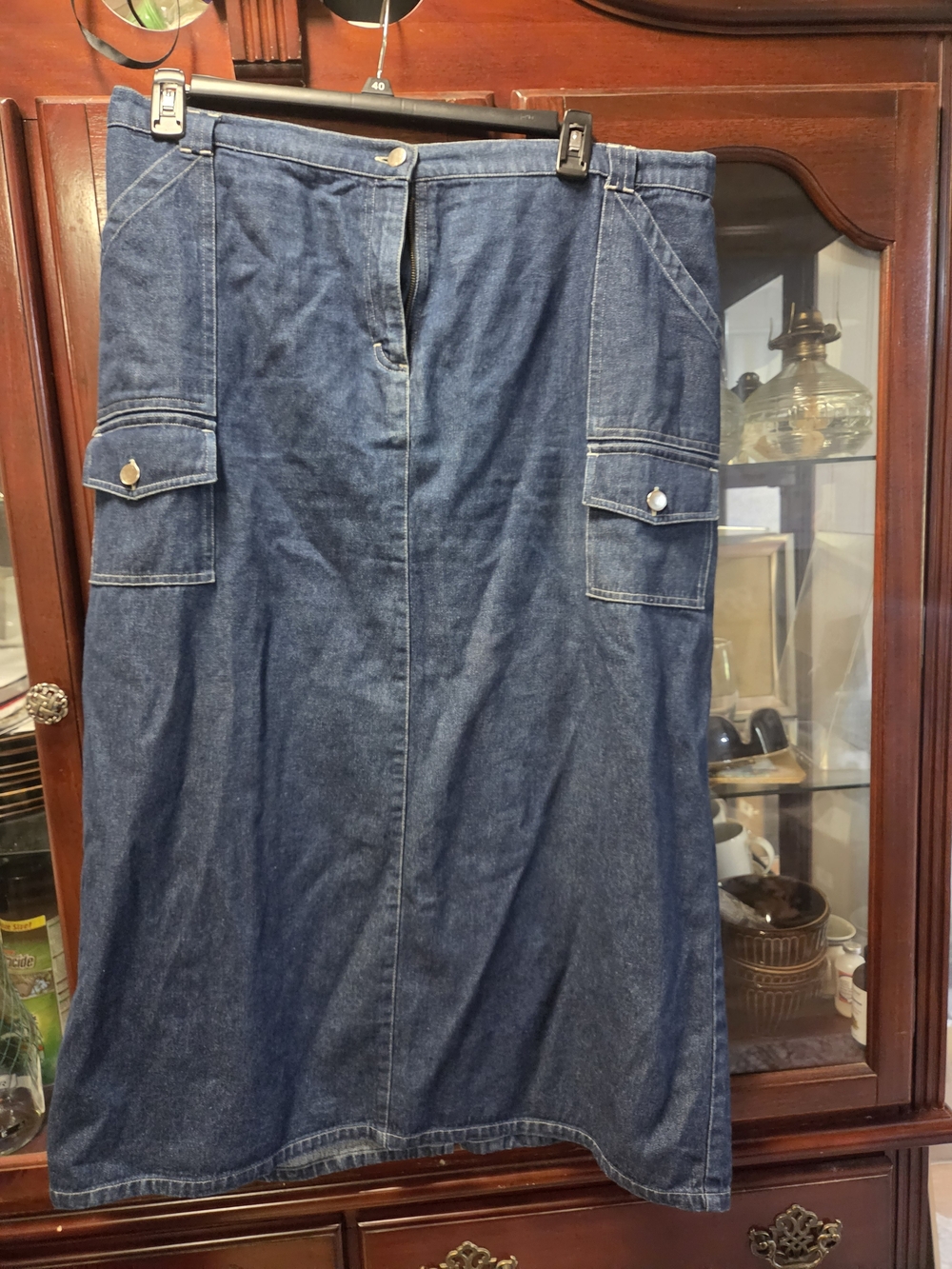 Denim Maxi Skirt with Cargo Pockets - Dark Blue